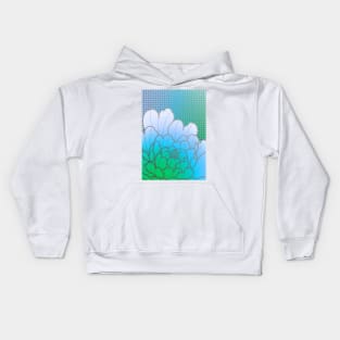 blue green peony flower and geometric pattern Kids Hoodie